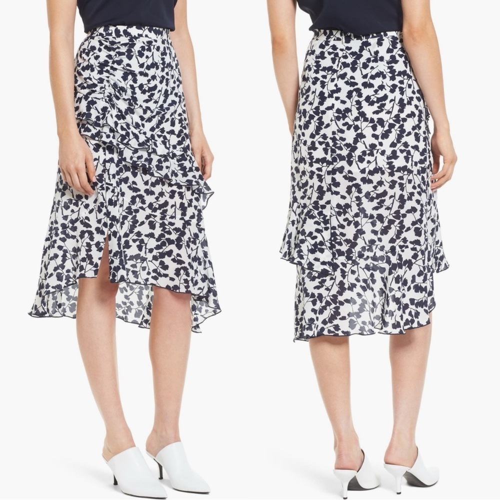 Lewit Ruffled Floral Print Silk Skirt Size 6
